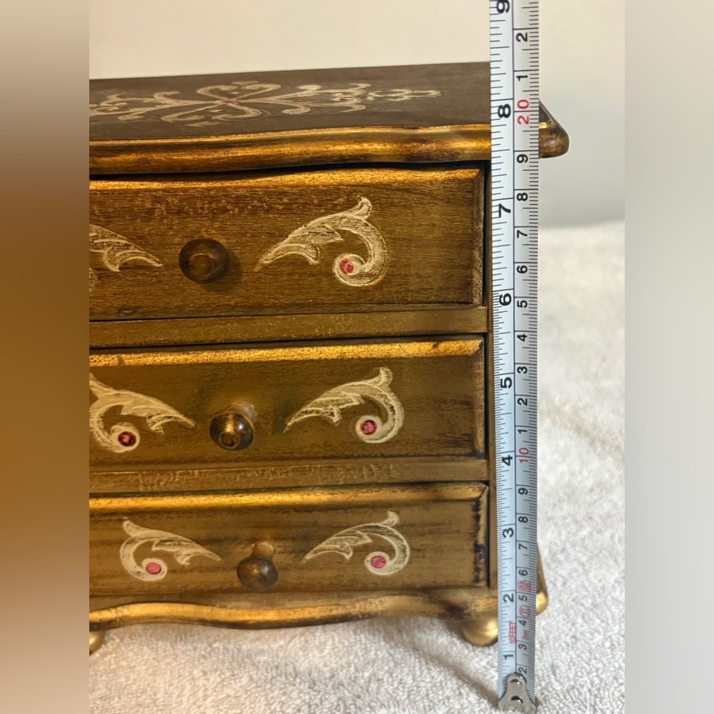 Vintage Wooden Japanese Hand Painted Florentine Jewelry Music Box Dresser - Picture 11 of 12